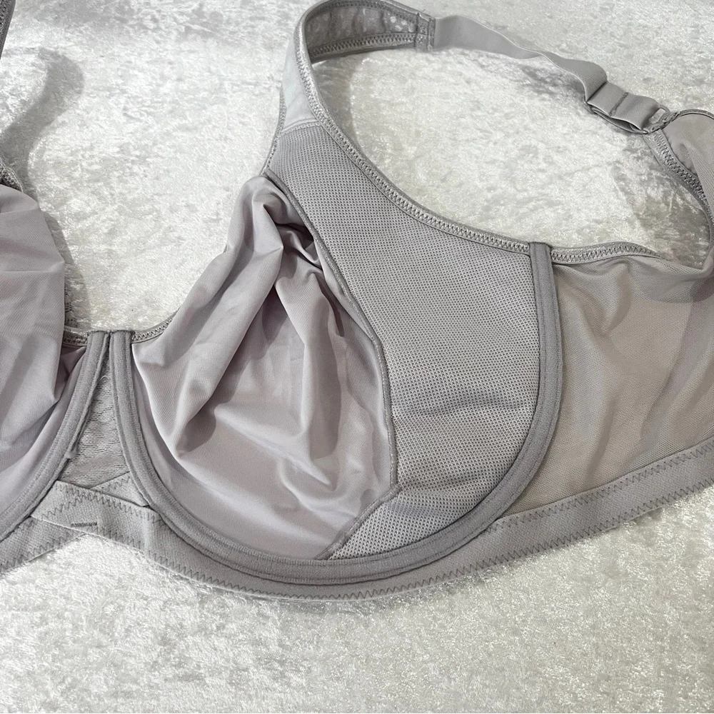 Breezies Underwire Diamond Shimmer Unlined Support Bra Plus Size 48DDD Gray Grey - Picture 4 of 9